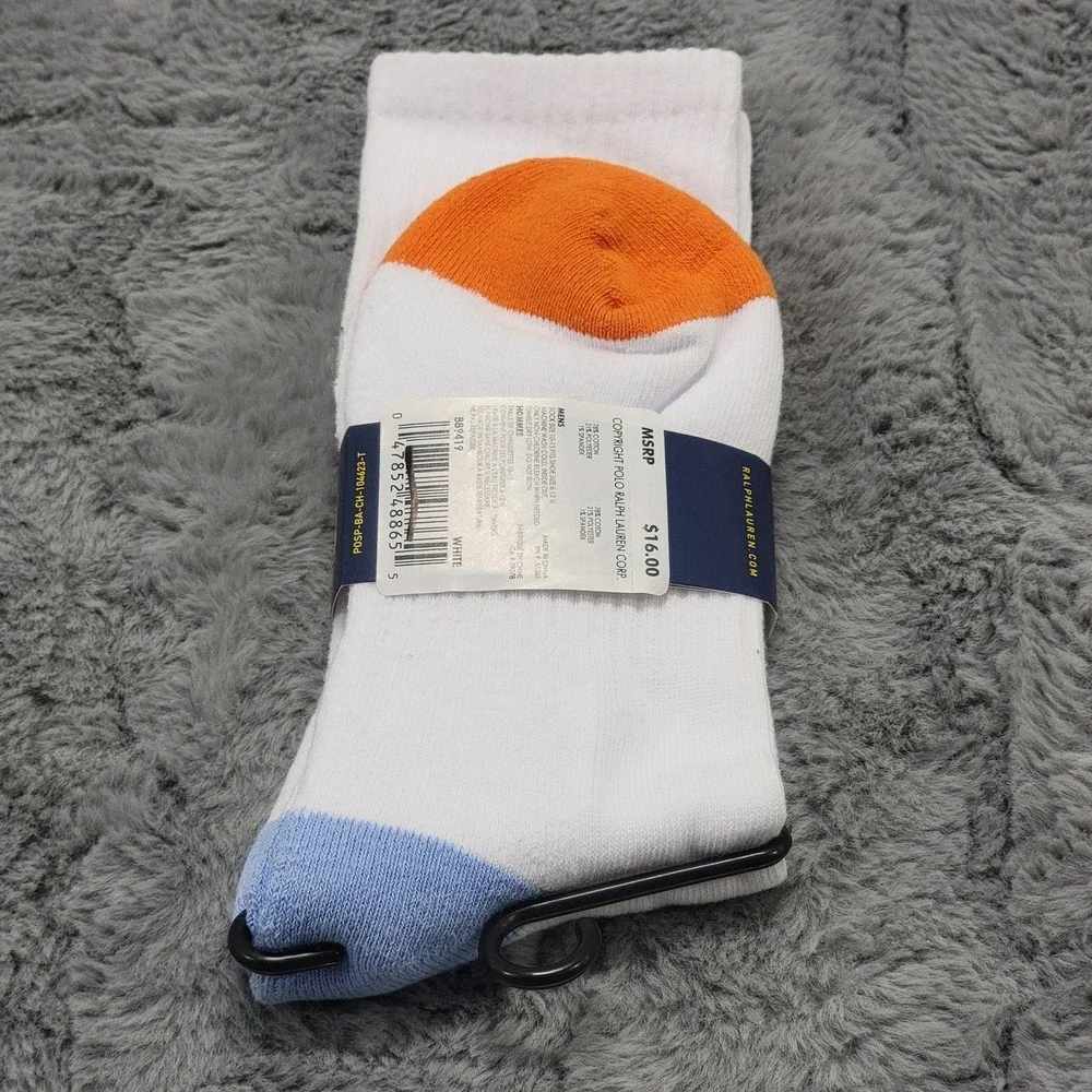 Polo Ralph Lauren Crew Socks Mens 10-13 White Sweater Polo Preppy Bear Mid Calf